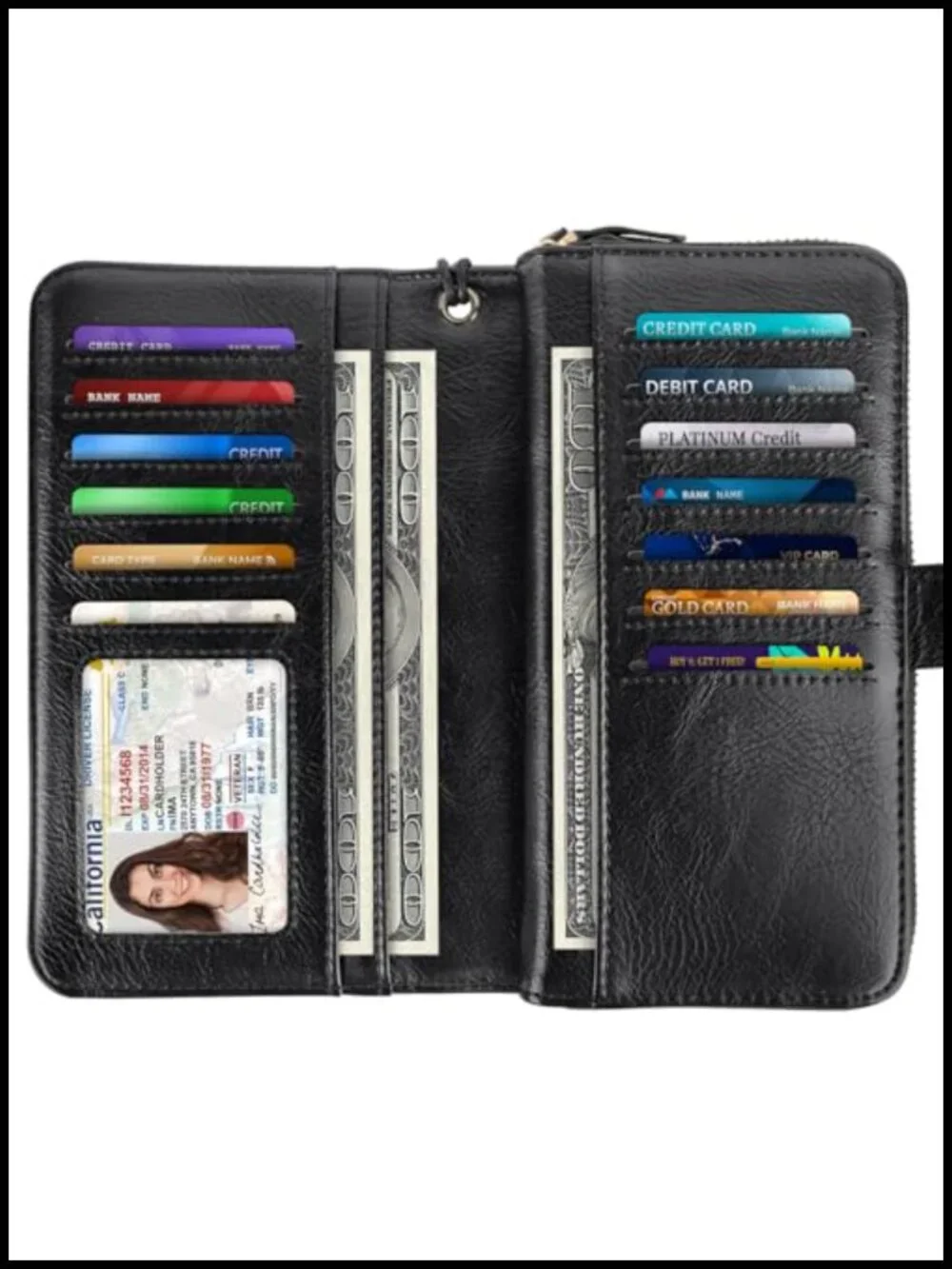 Genuine Leather Wallet RFID Blocking Large Capacity Wristlet Clutch with